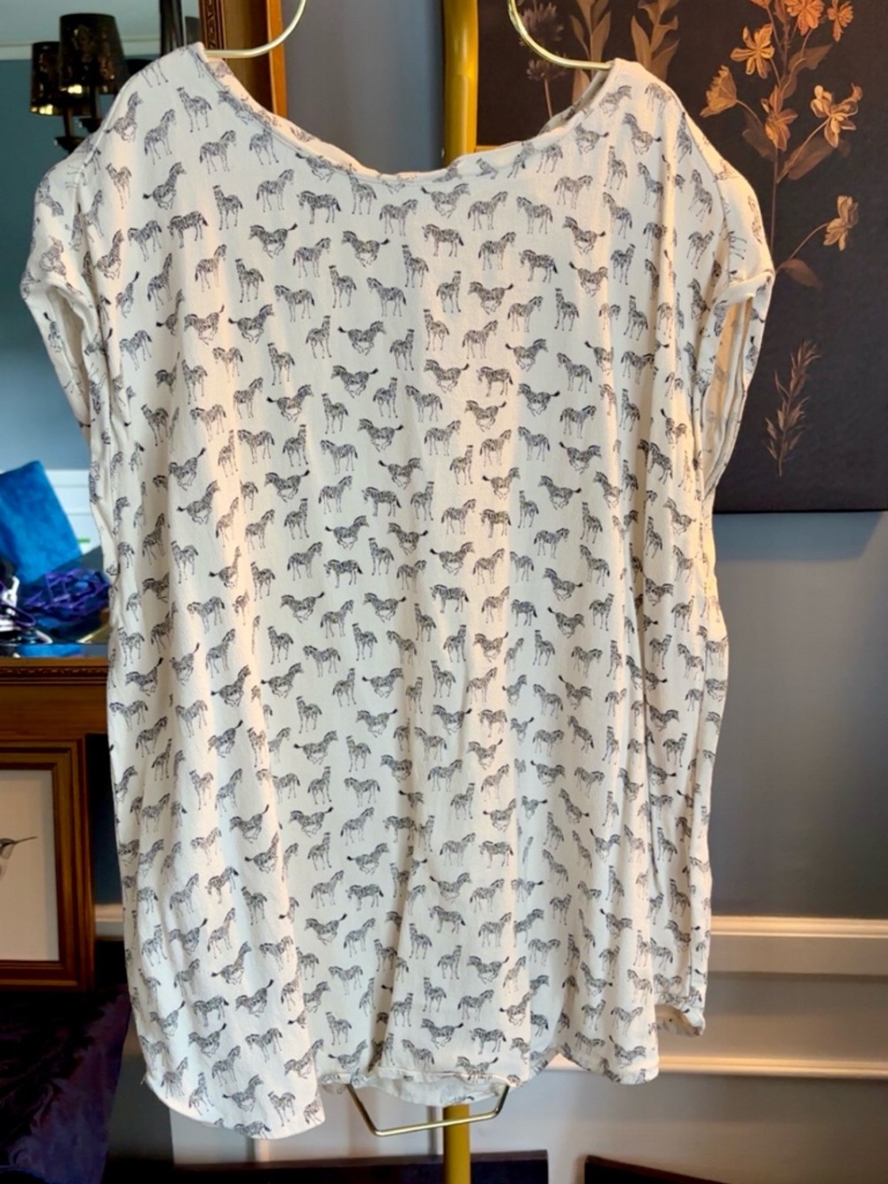 H&M Cream Blouse with Black Zebra Print